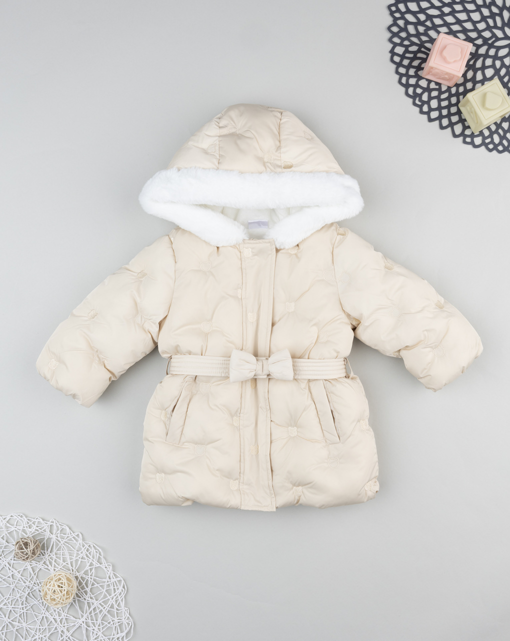Giubbino bimba beige con fake fur