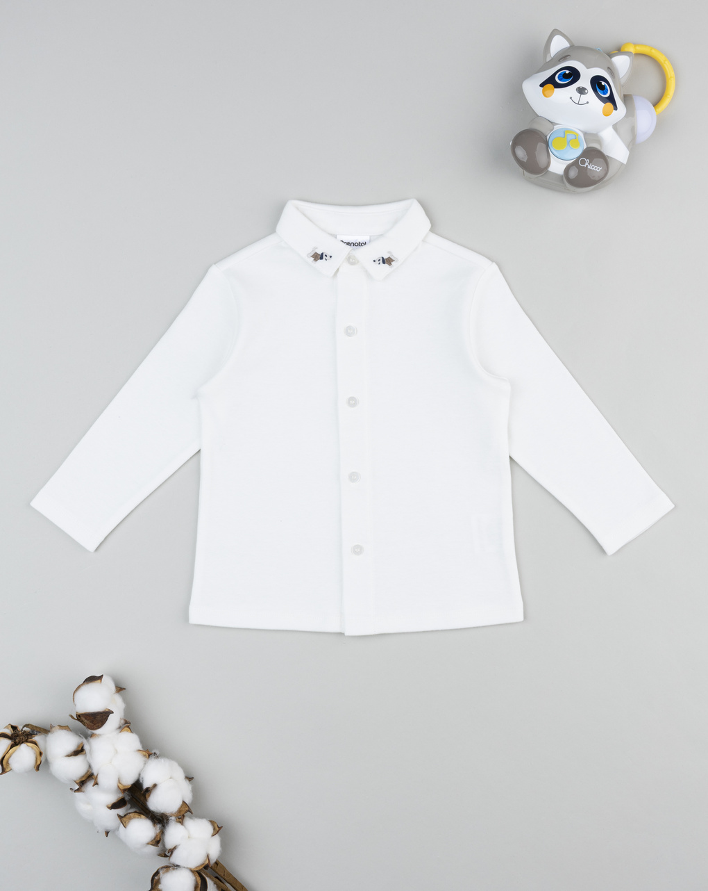 Camicia bimbo bianca ricamo cagnolini