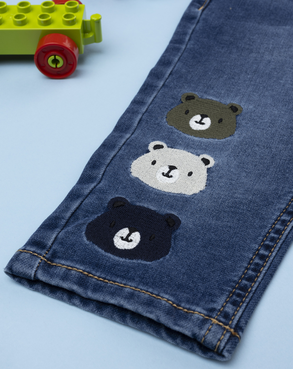 Pantalone denim bimbo orsi patch orsi