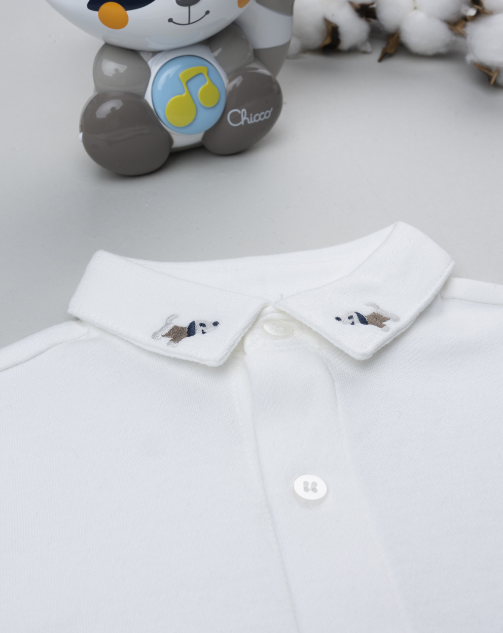 Camicia bimbo bianca ricamo cagnolini