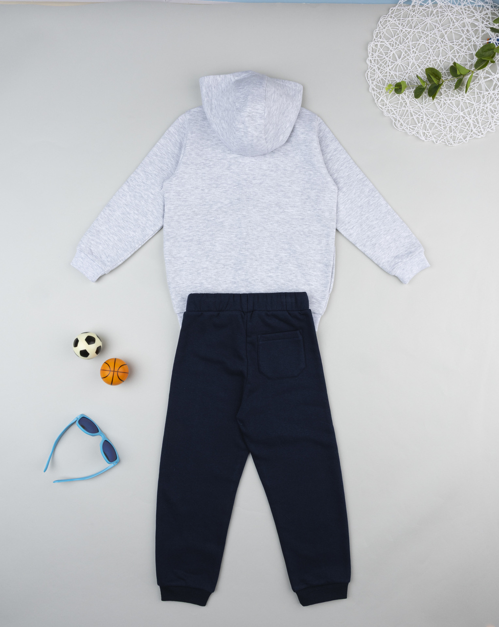 Completo jogging felpato bambino grigio/blu