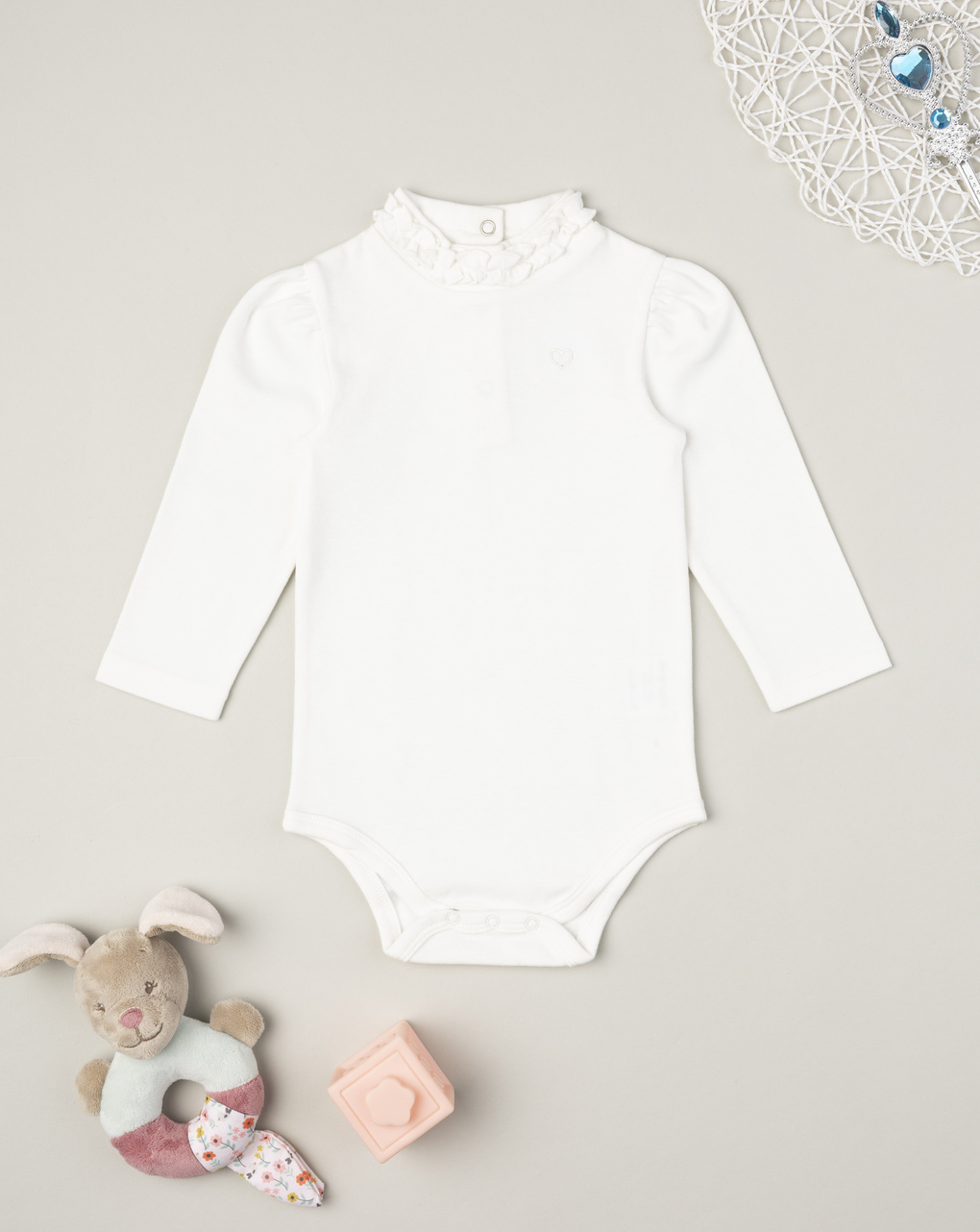 Body bimba bianco frill al collo