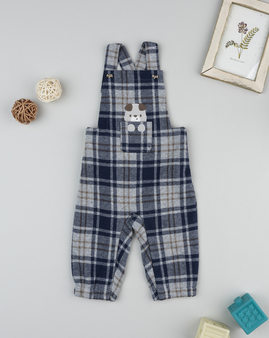 Salopette scozzese blu bimbo cagnolino