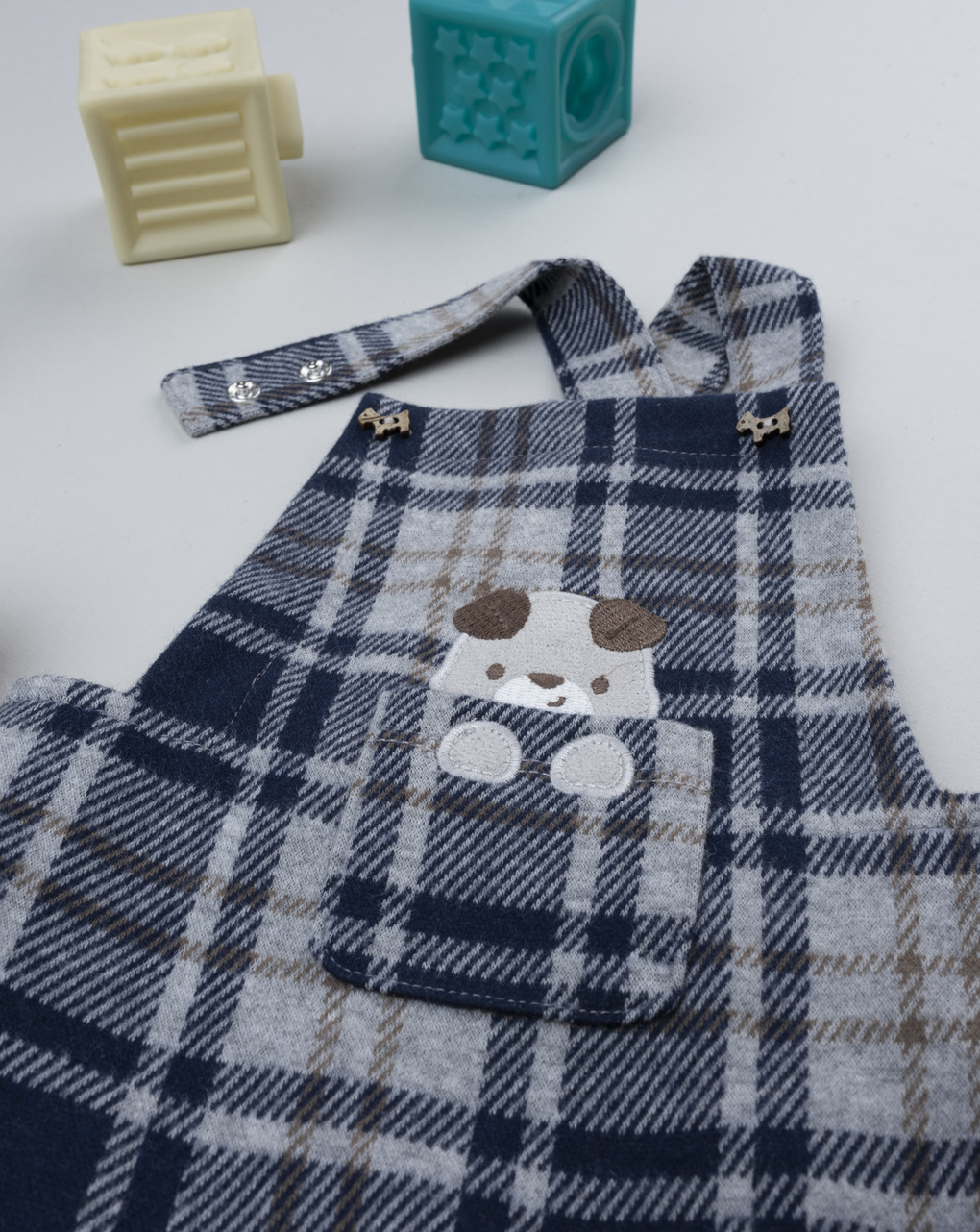 Salopette scozzese blu bimbo cagnolino