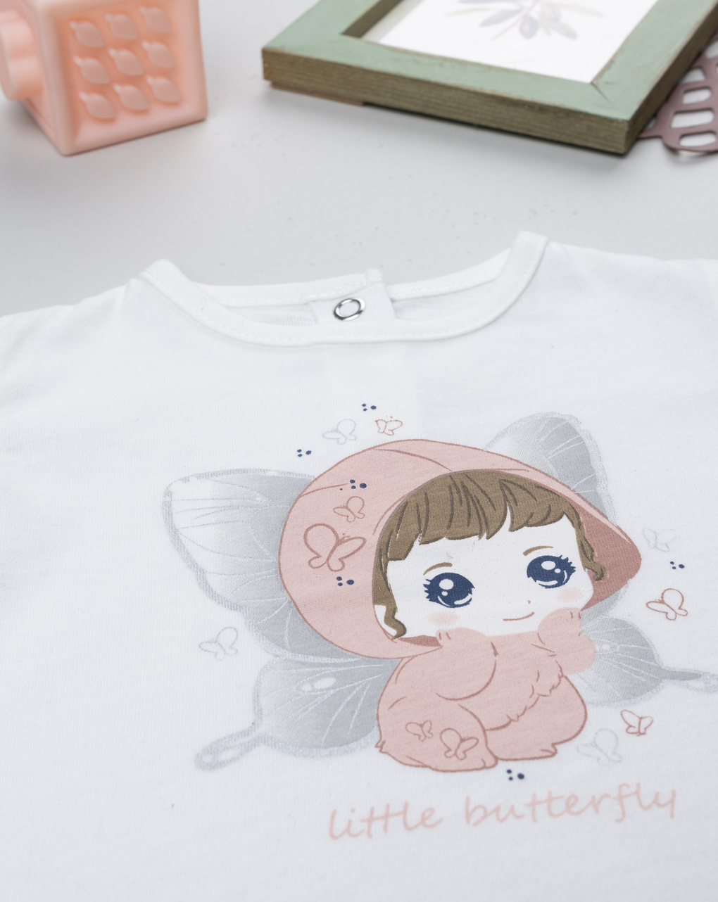 T-shirt bimba bianca stampata maniche lunghe