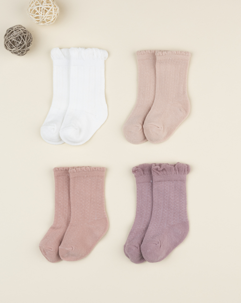 Pack 4 calze bimba rosa/bianco
