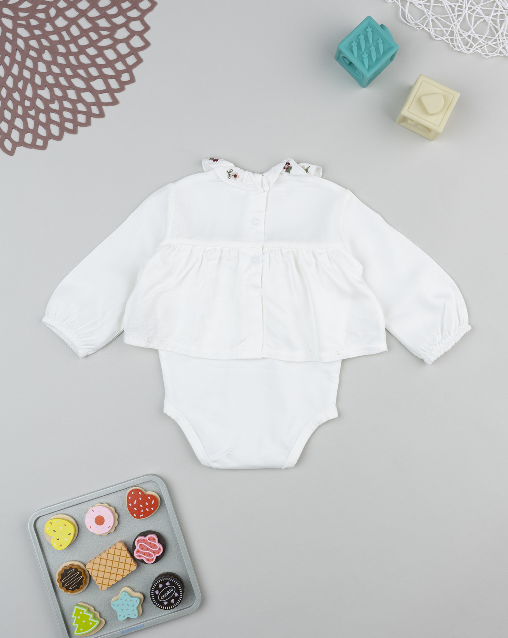 Body bimba bianco colletto ricamato