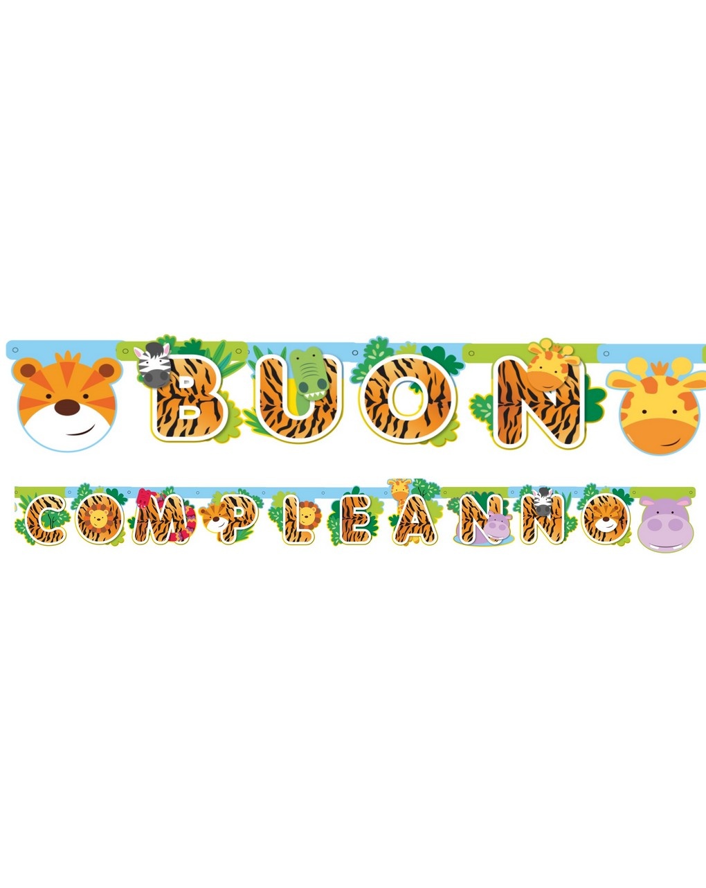 Festone buon compleanno 185x14 cm - animali della giungla