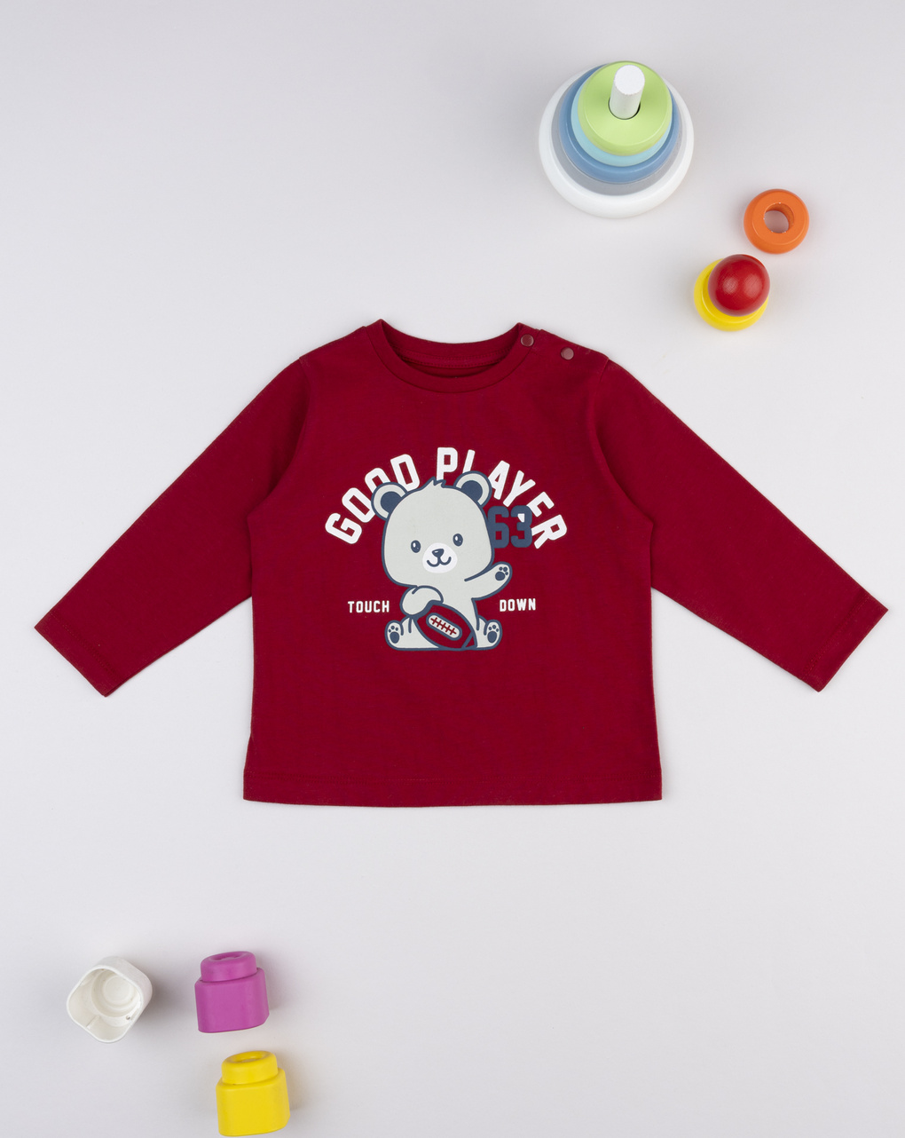T-shirt bimbo bordeaux stampa "good player"