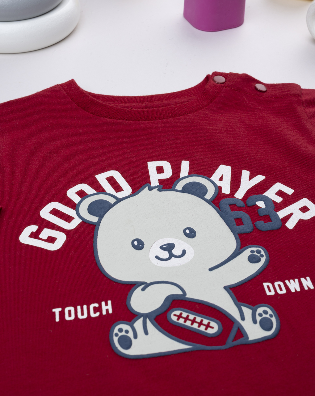 T-shirt bimbo bordeaux stampa "good player"