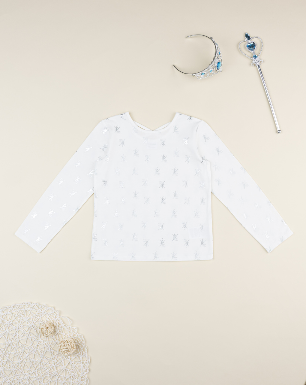 T-shirt bimba bianca ballerine allover