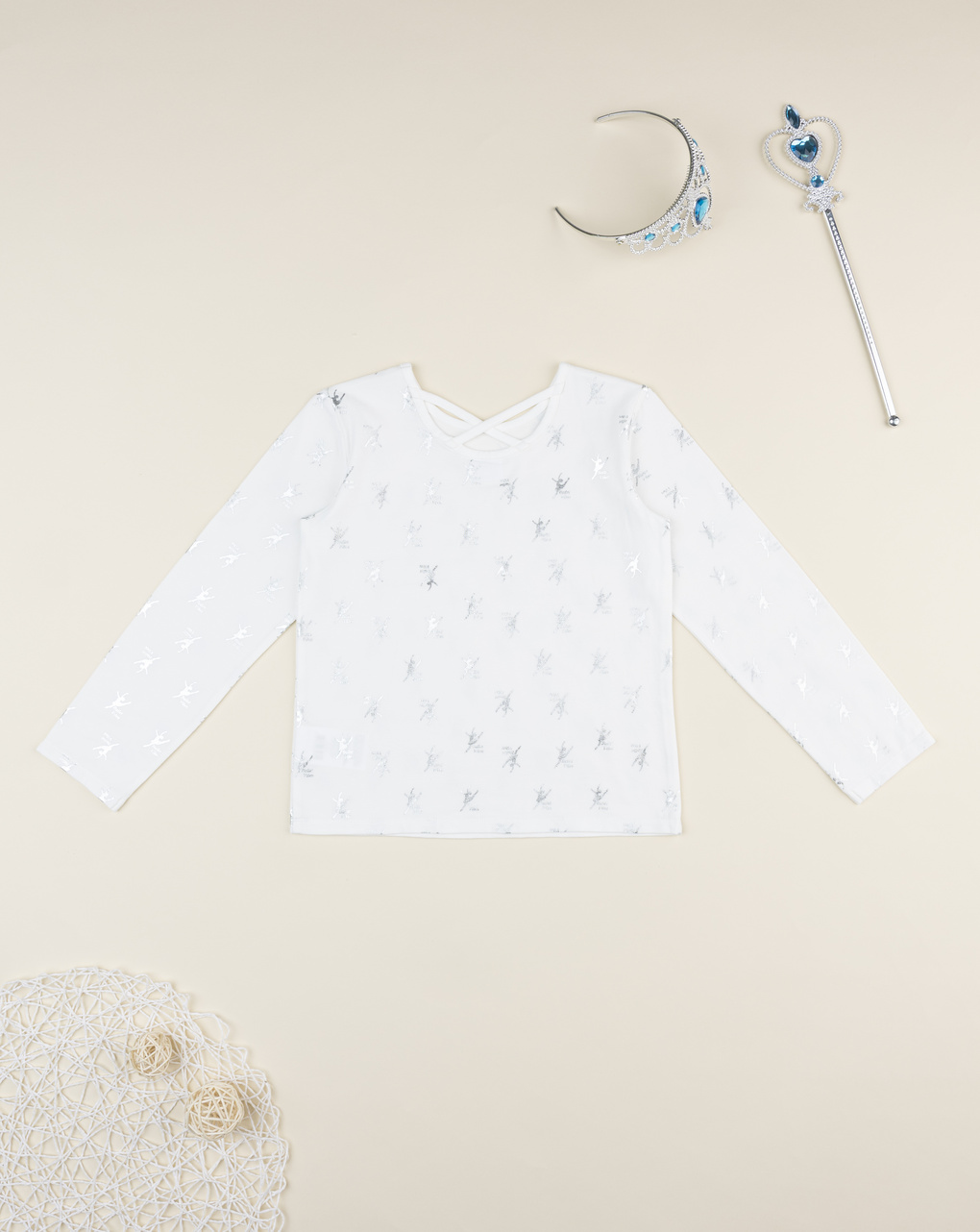 T-shirt bimba bianca ballerine allover