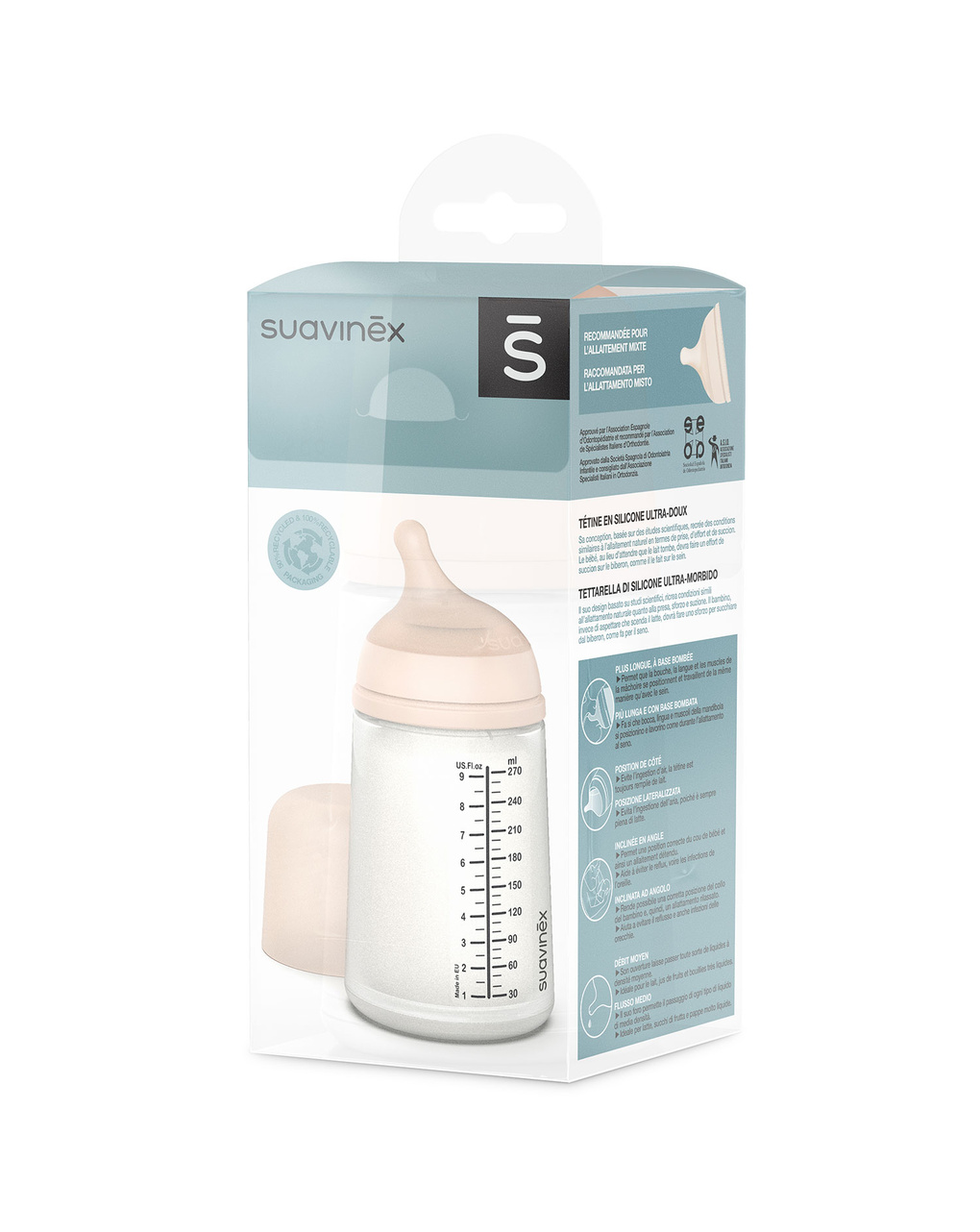 Biberon zero.zero anticolica a flusso medio 270 ml dai +3 mesi - suavinex