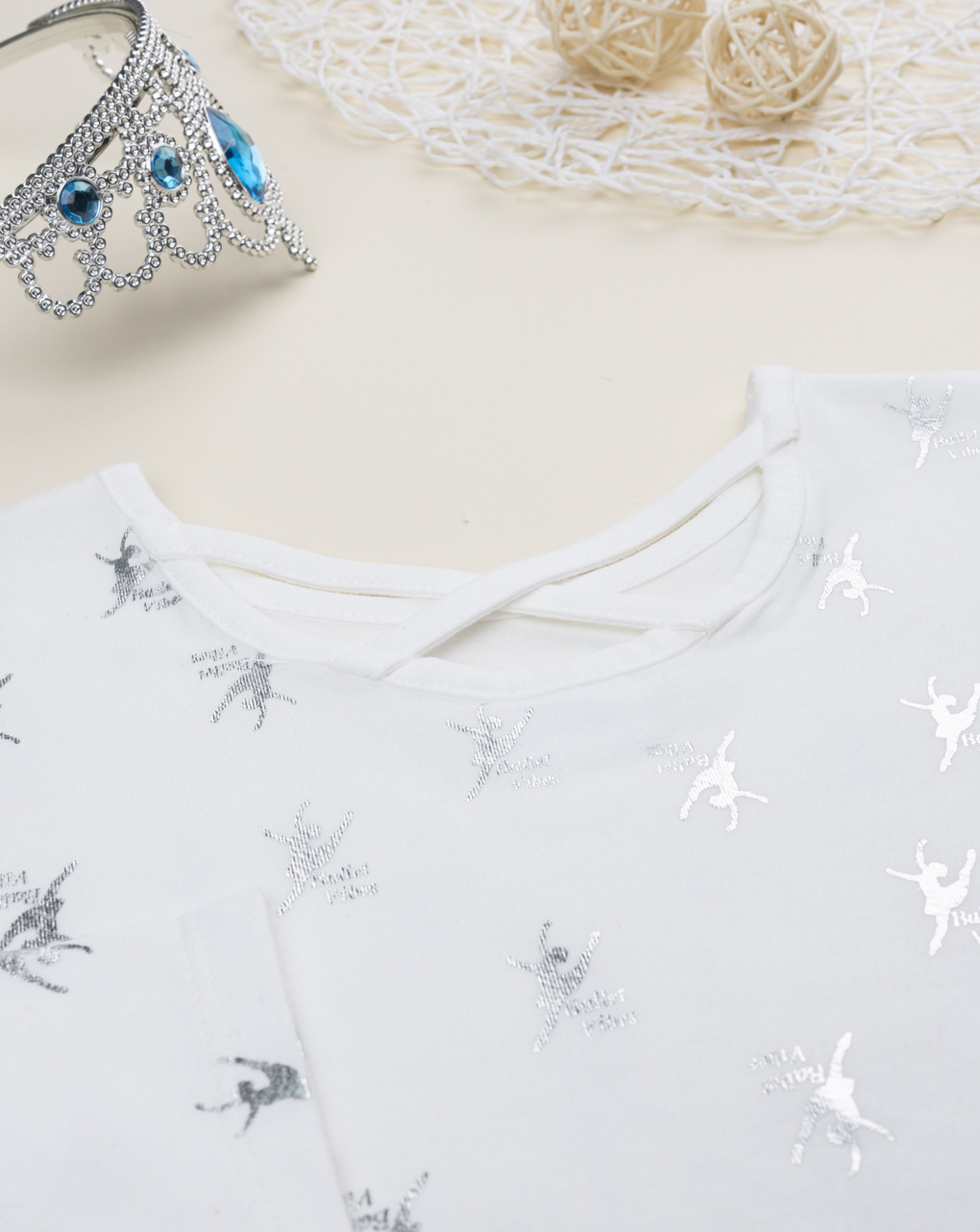 T-shirt bimba bianca ballerine allover