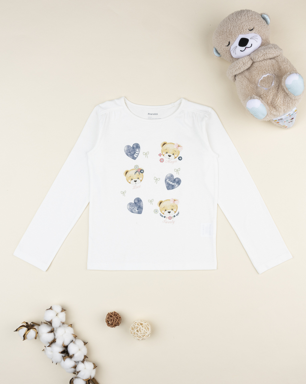 T-shirt bianca bambina cuori/orsi