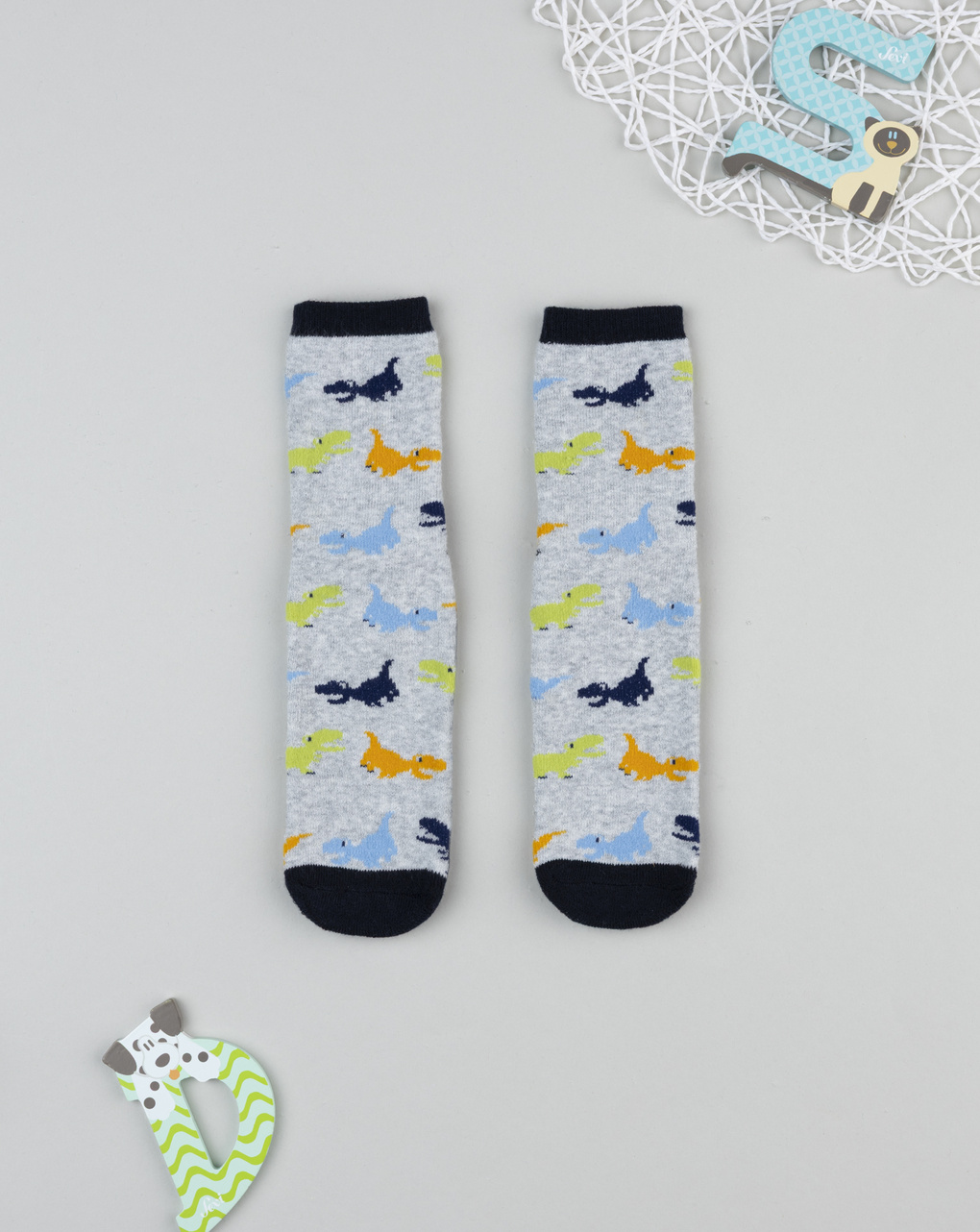 Antiscivolo bimbo grigio/blu dinosauri