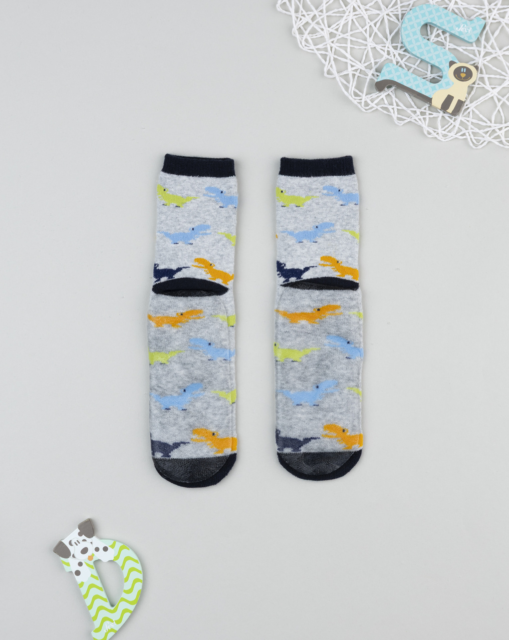 Antiscivolo bimbo grigio/blu dinosauri