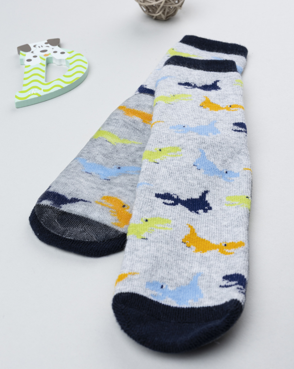 Antiscivolo bimbo grigio/blu dinosauri