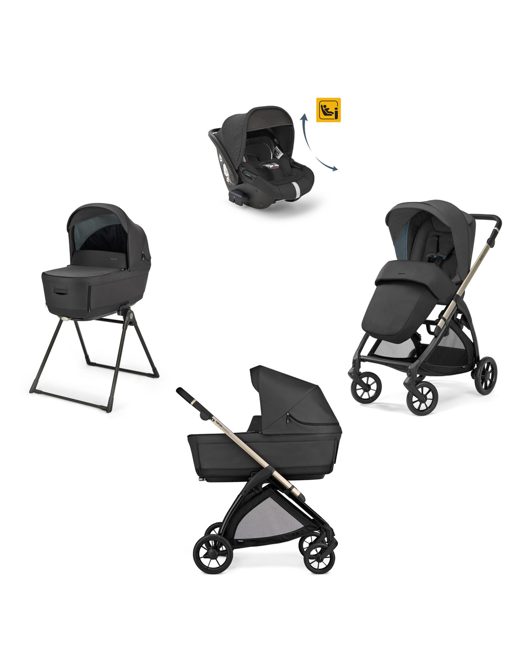 Electa system quattro colore upper black con telaio iridio black e seggiolino darwin infant recline - inglesina