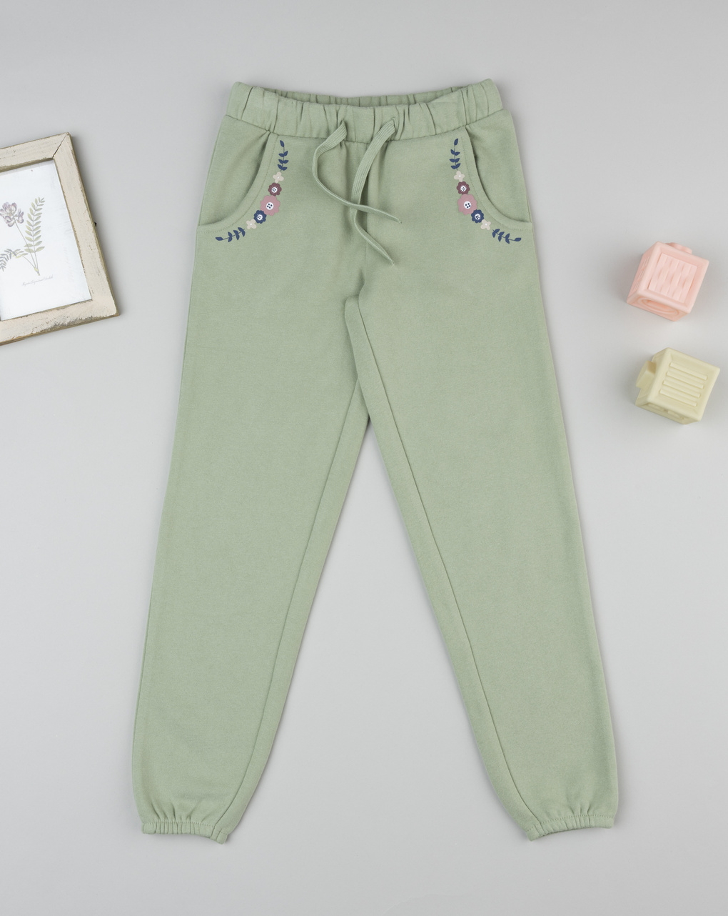 Pantaloni bambina verde "fiori"
