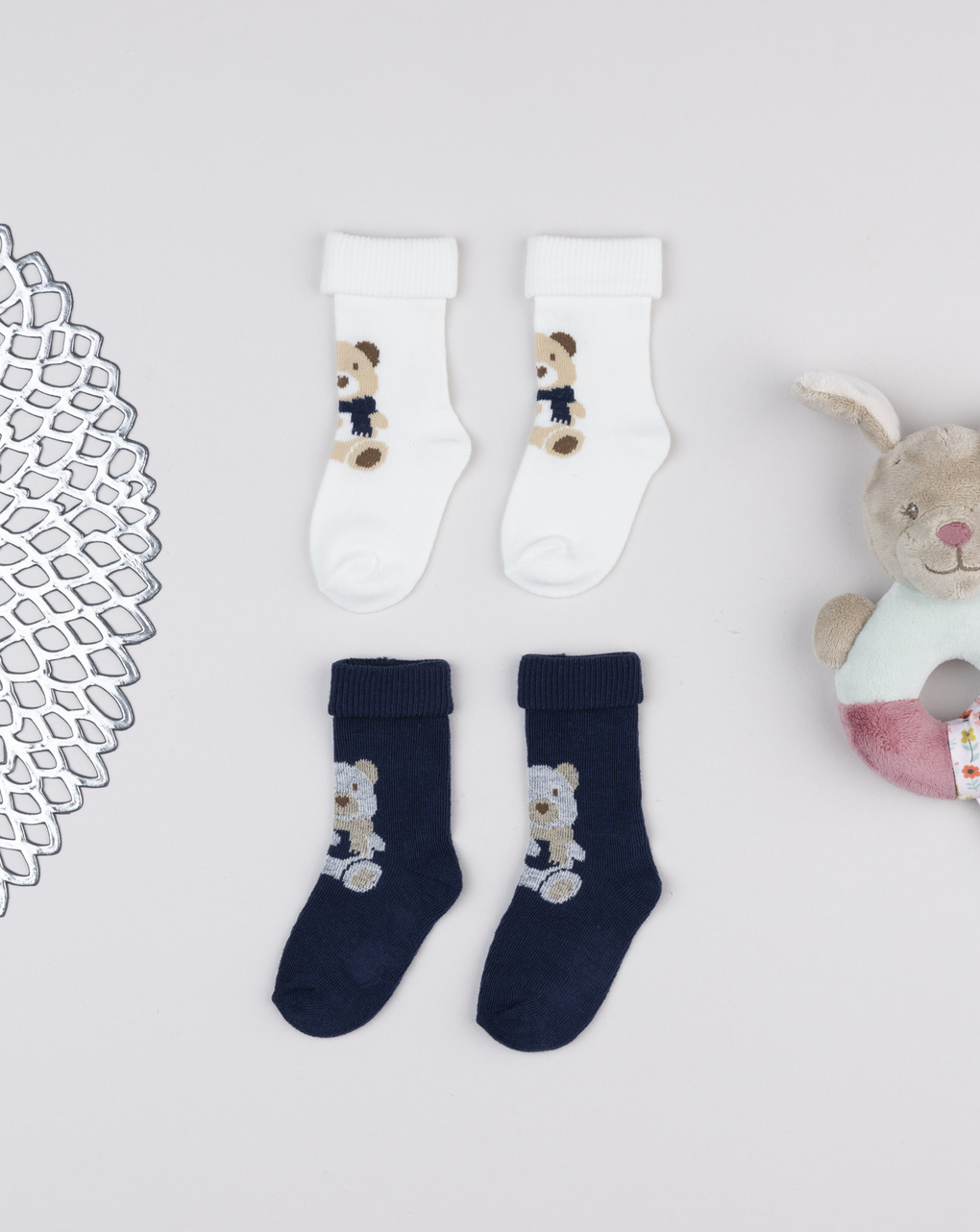 Pack 2 calze bimbo bianco/blu orsetti