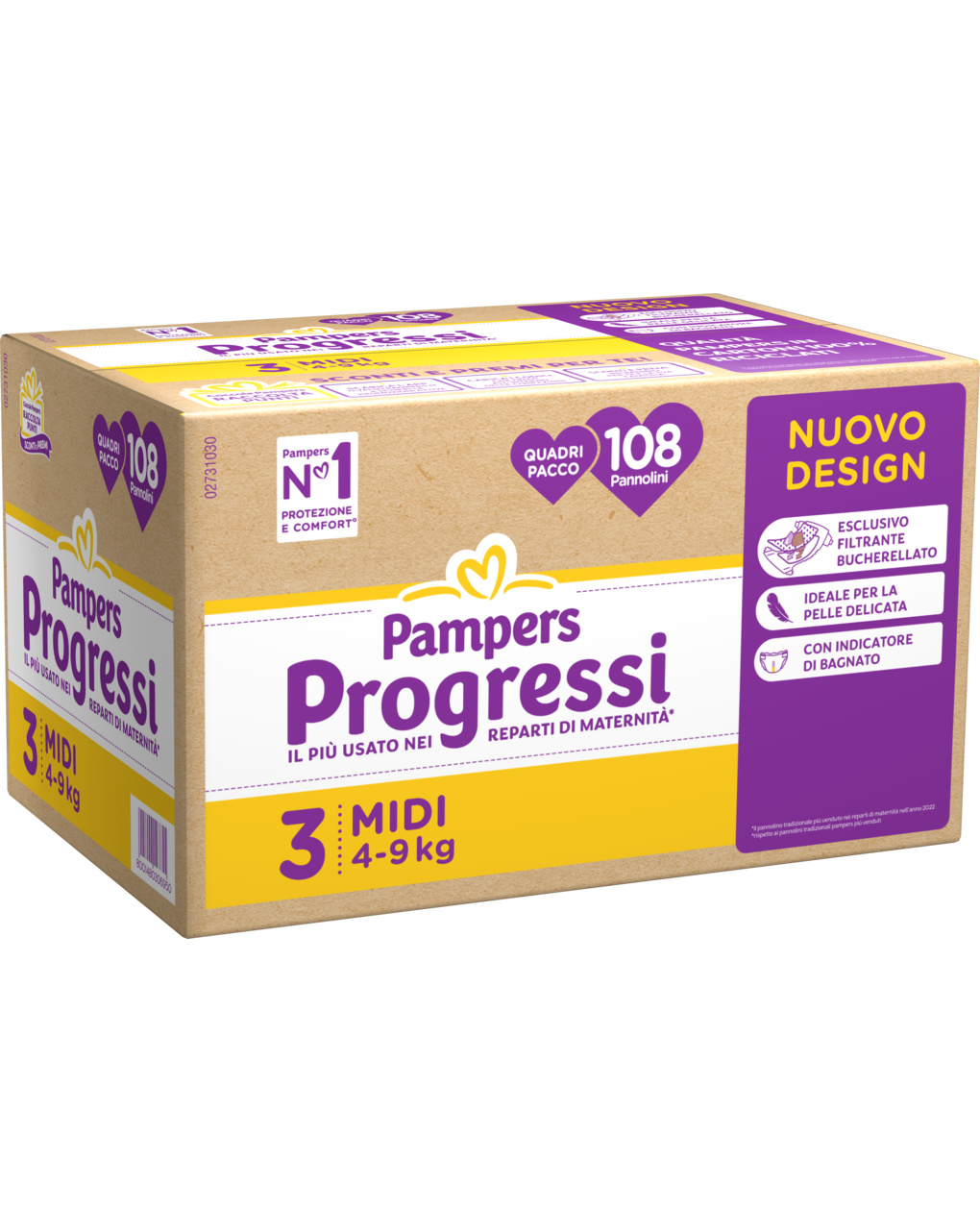 Progressi taglia 3 midi quadri pacco x108 - pampers