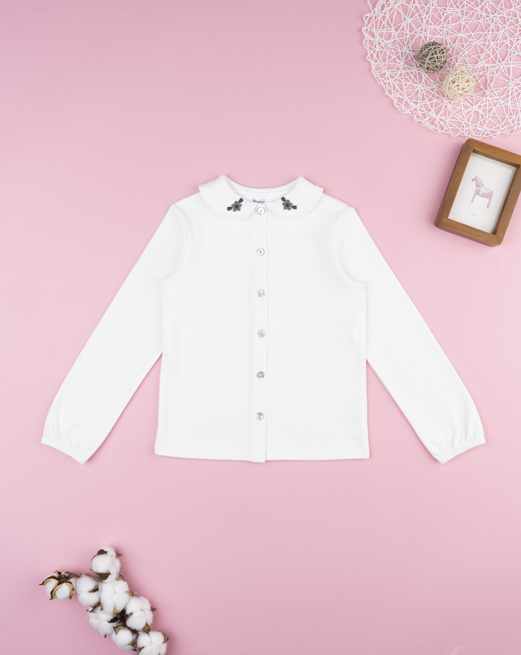 Camicia bambina bianca ricami fiori