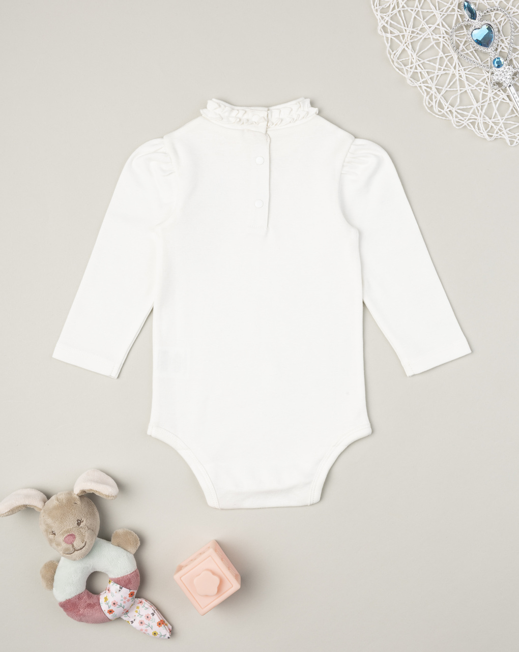 Body bimba bianco frill al collo