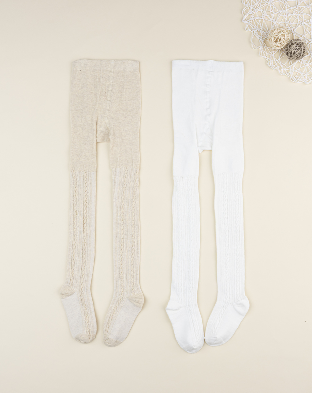 Pack 2 collant bambina beige/bianco