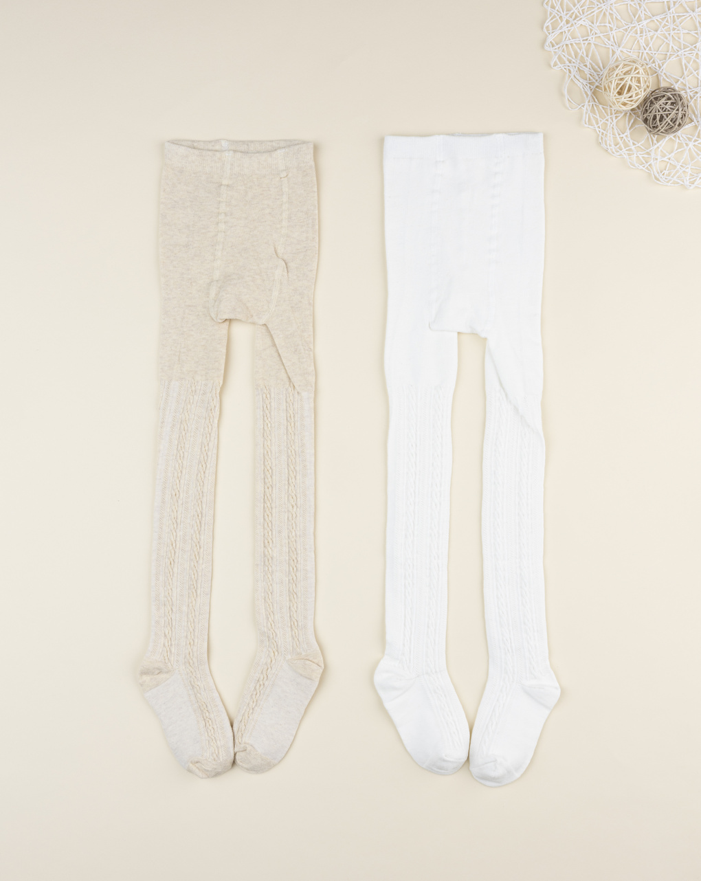 Pack 2 collant bambina beige/bianco