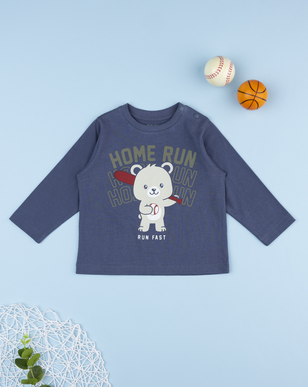 T-shirt bimbo blu stampa "run fast"