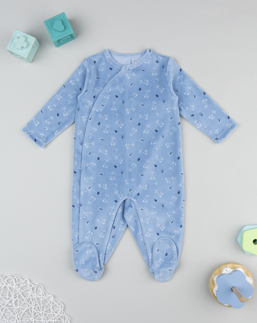 Tutina neonato azzurra coniglietti allover