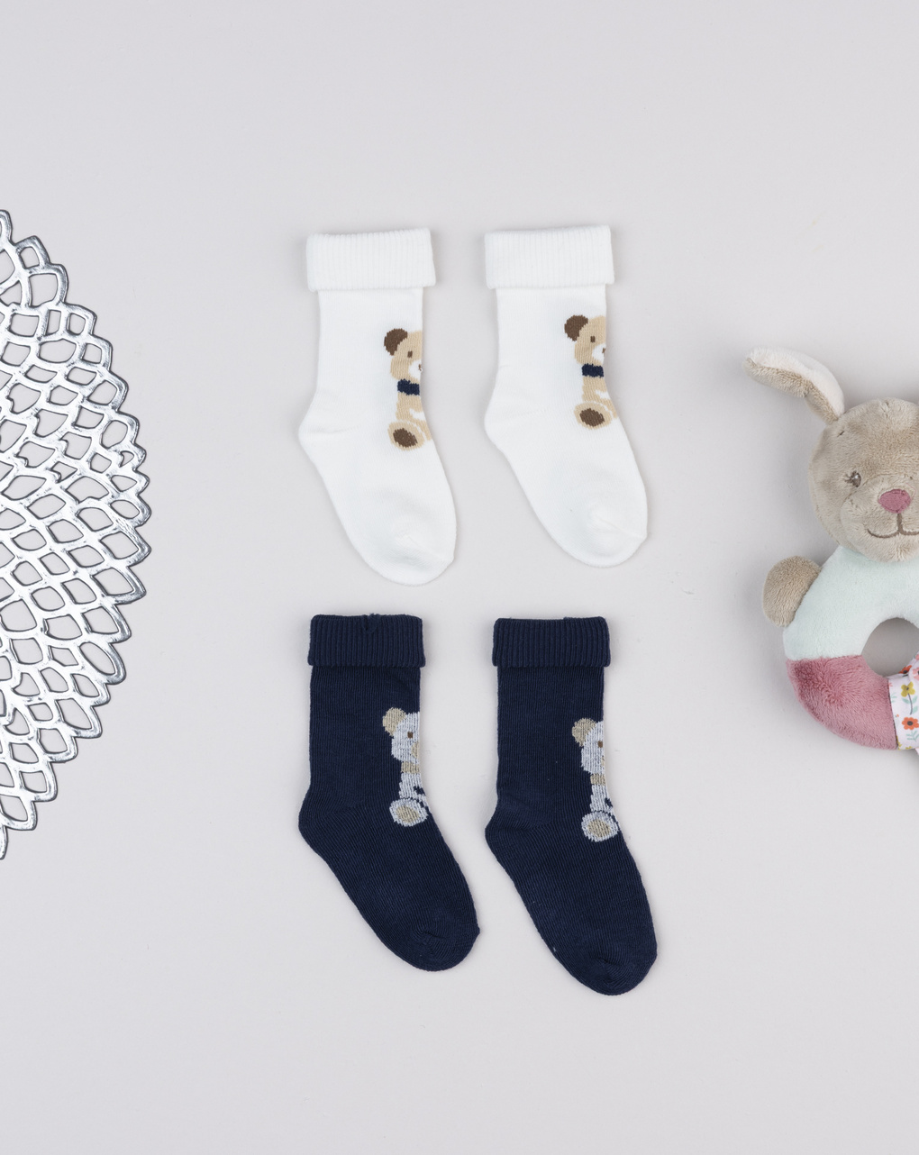 Pack 2 calze bimbo bianco/blu orsetti