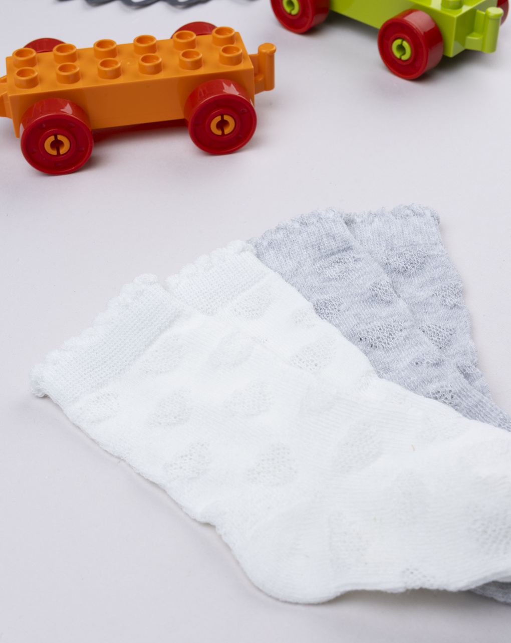 Pack 2 calze bimbo grigio/bianco ricami cuori