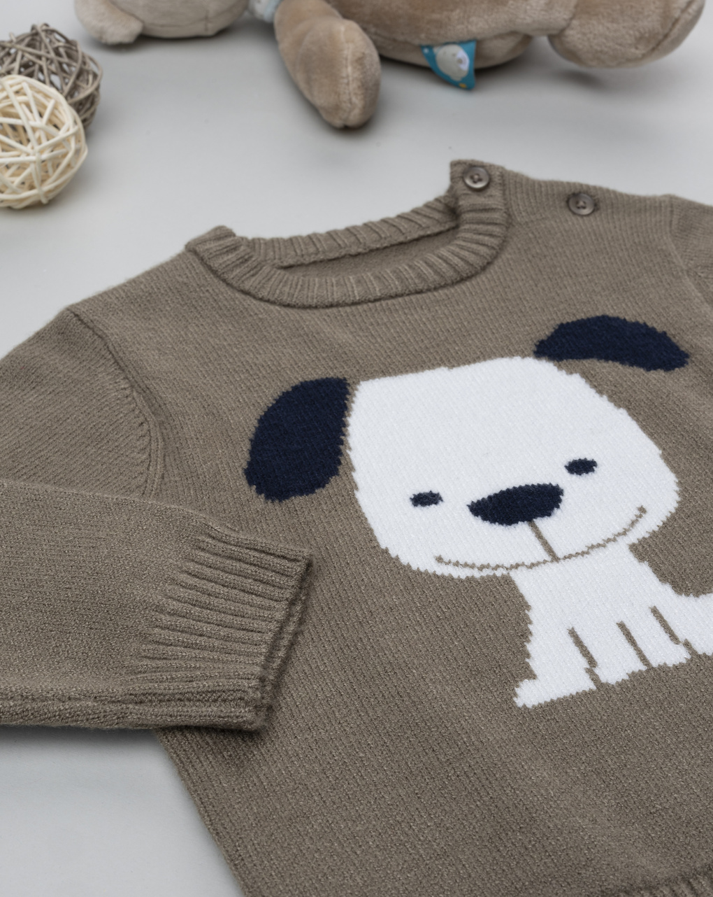 Maglia tricot bimbo marrone cagnolino