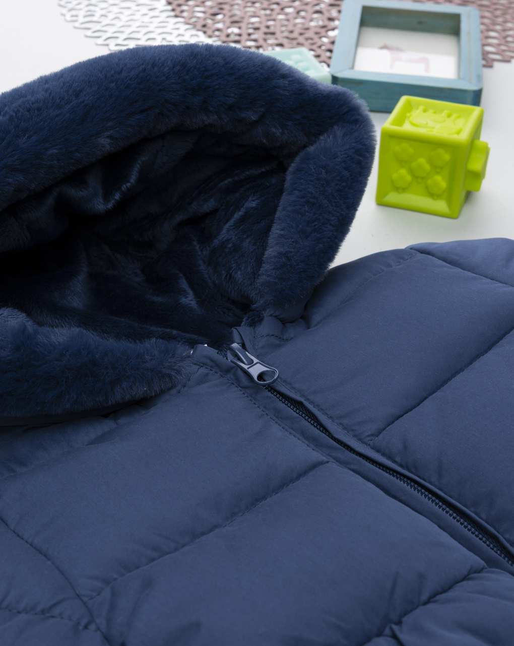 Cappotto bimba blu con fake fur