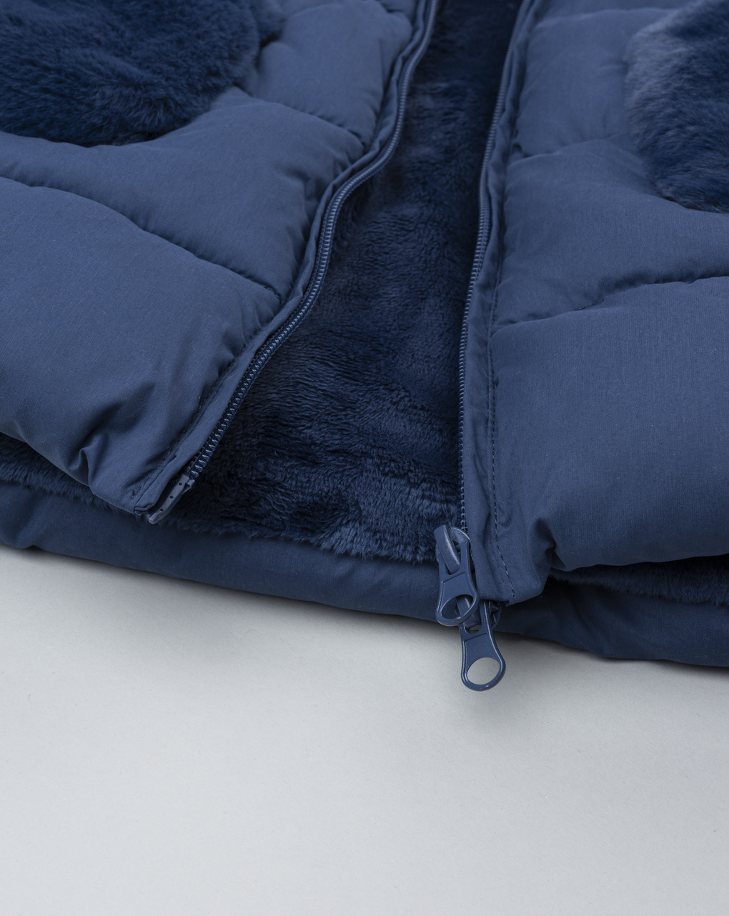 Cappotto bimba blu con fake fur