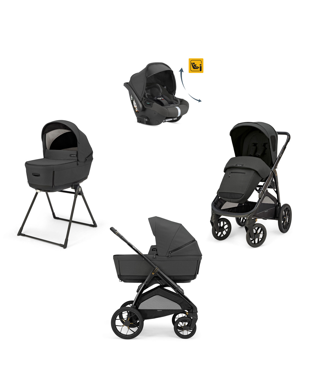 Aptica xt system quattro colore magnet grey con telaio nero e seggiolino auto darwin infant recline - inglesina