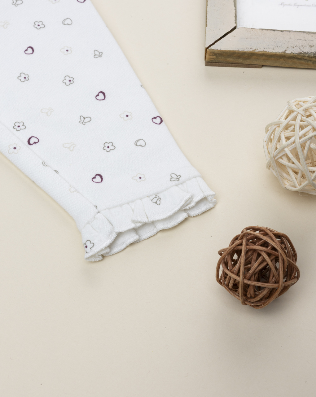 Pantalone neonata bianco cuori allover