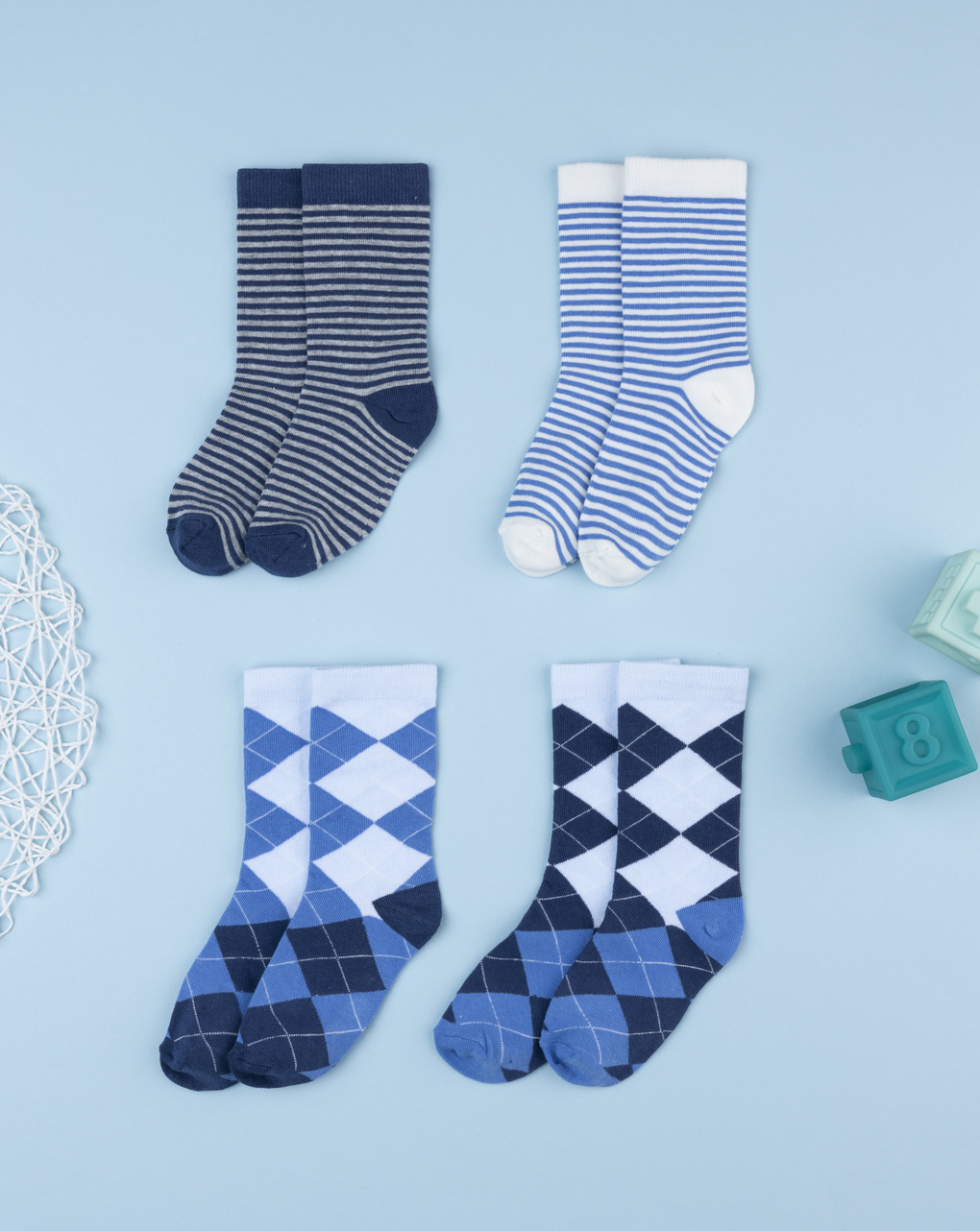 Pack 4 calze bambino blu fantasia