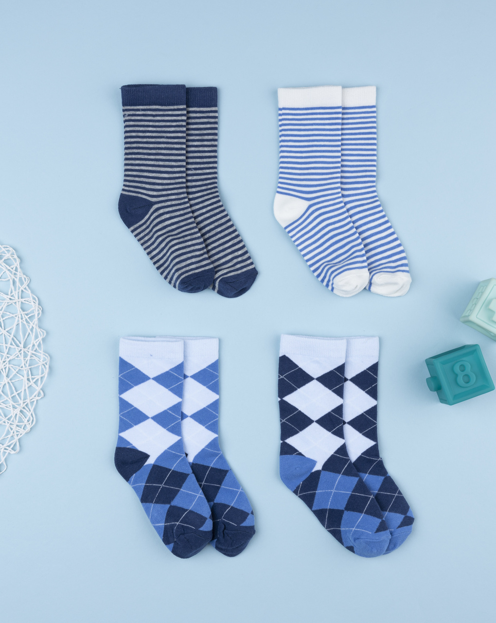 Pack 4 calze bambino blu fantasia