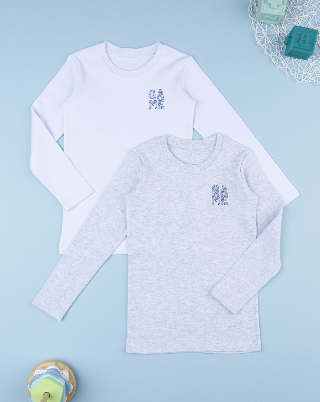 Pack 2 t-shirt bianco/grigio bambino "game"