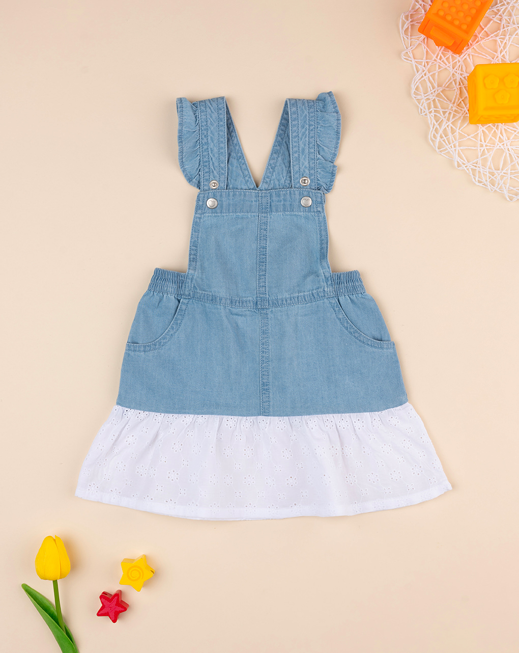 Pinafore bimba denim e sangallo
