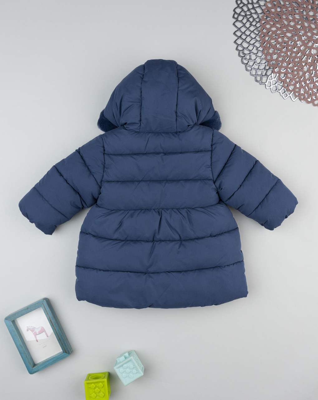 Cappotto bimba blu con fake fur