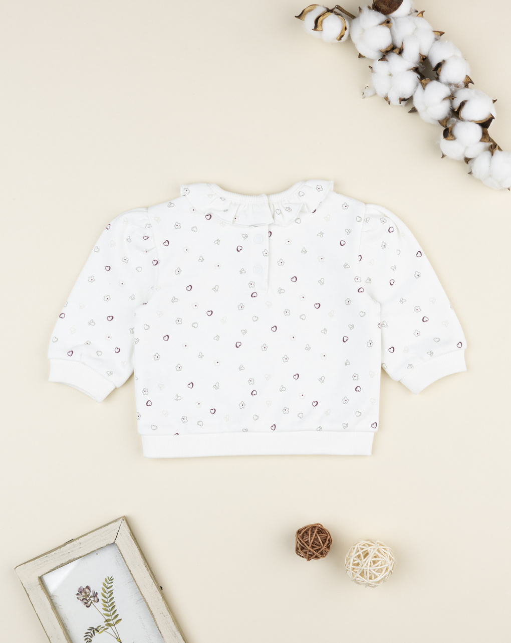 Maglia bimba bianca cuori e rouche