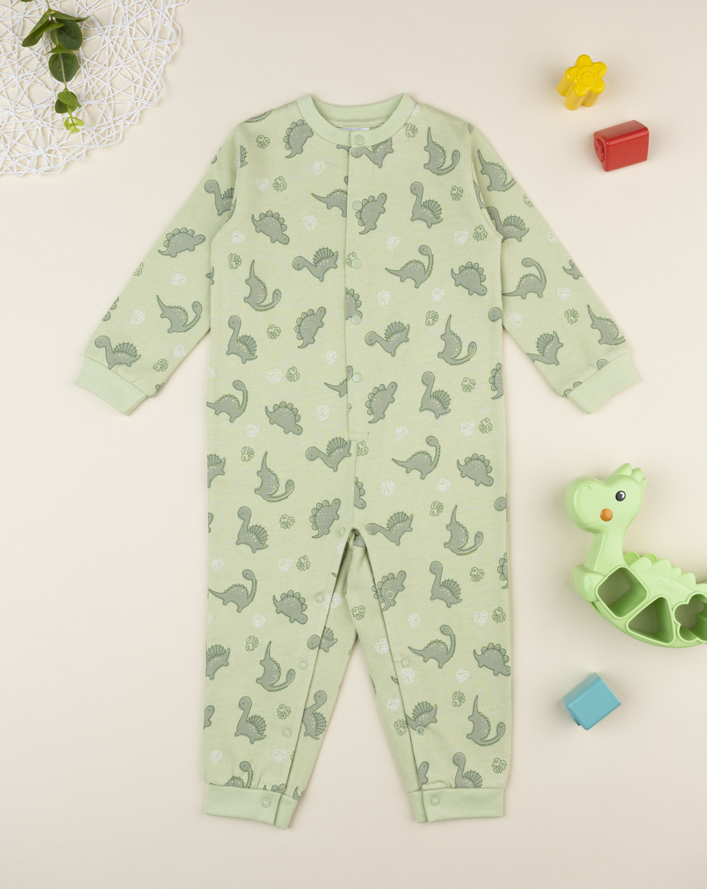 Pigiamone bimbo verde stampa dinosauri