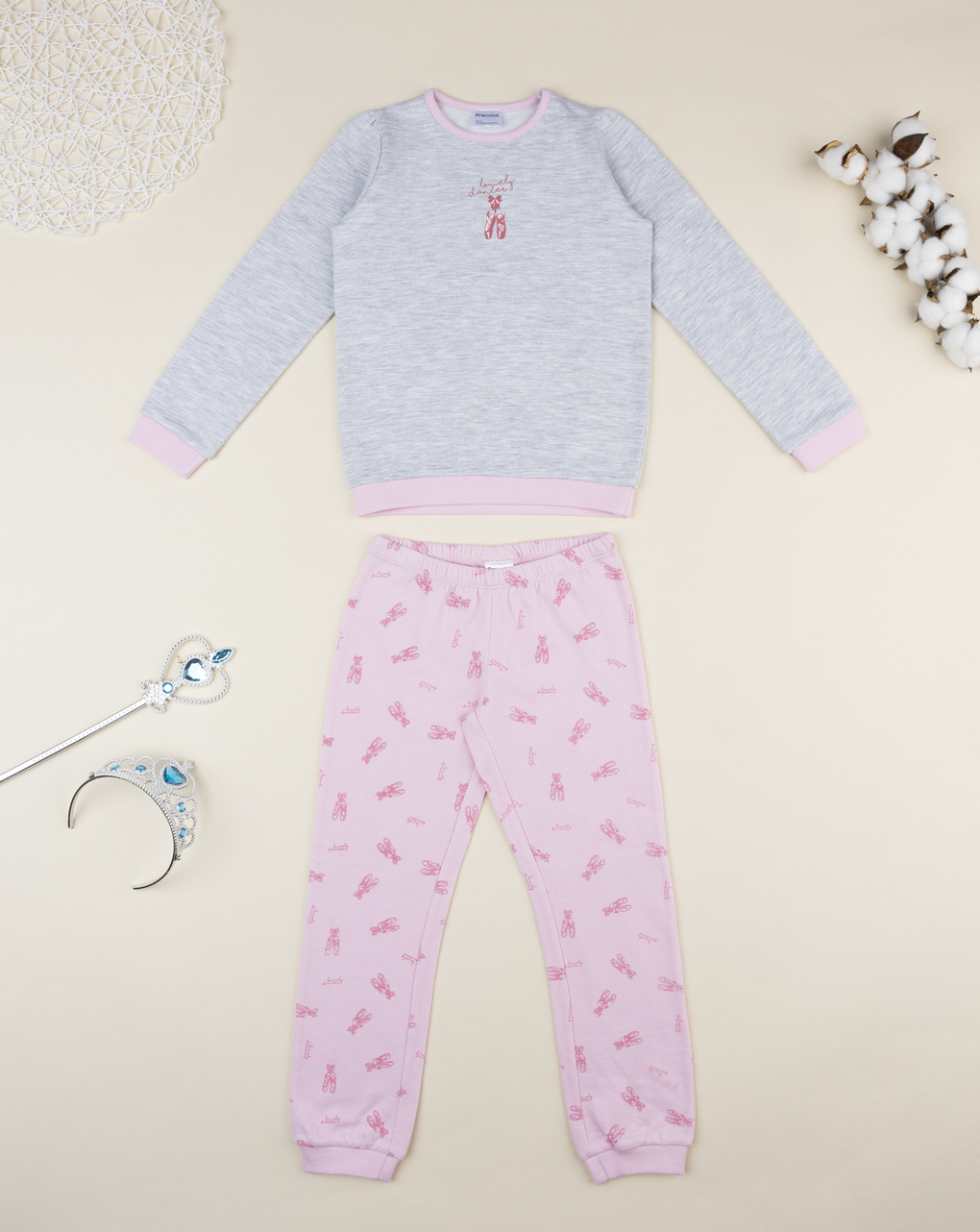 Pigiama bimba ballerina grigio/rosa