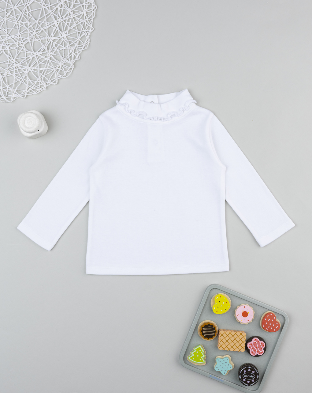 Lupetto bimba bianco collo frill