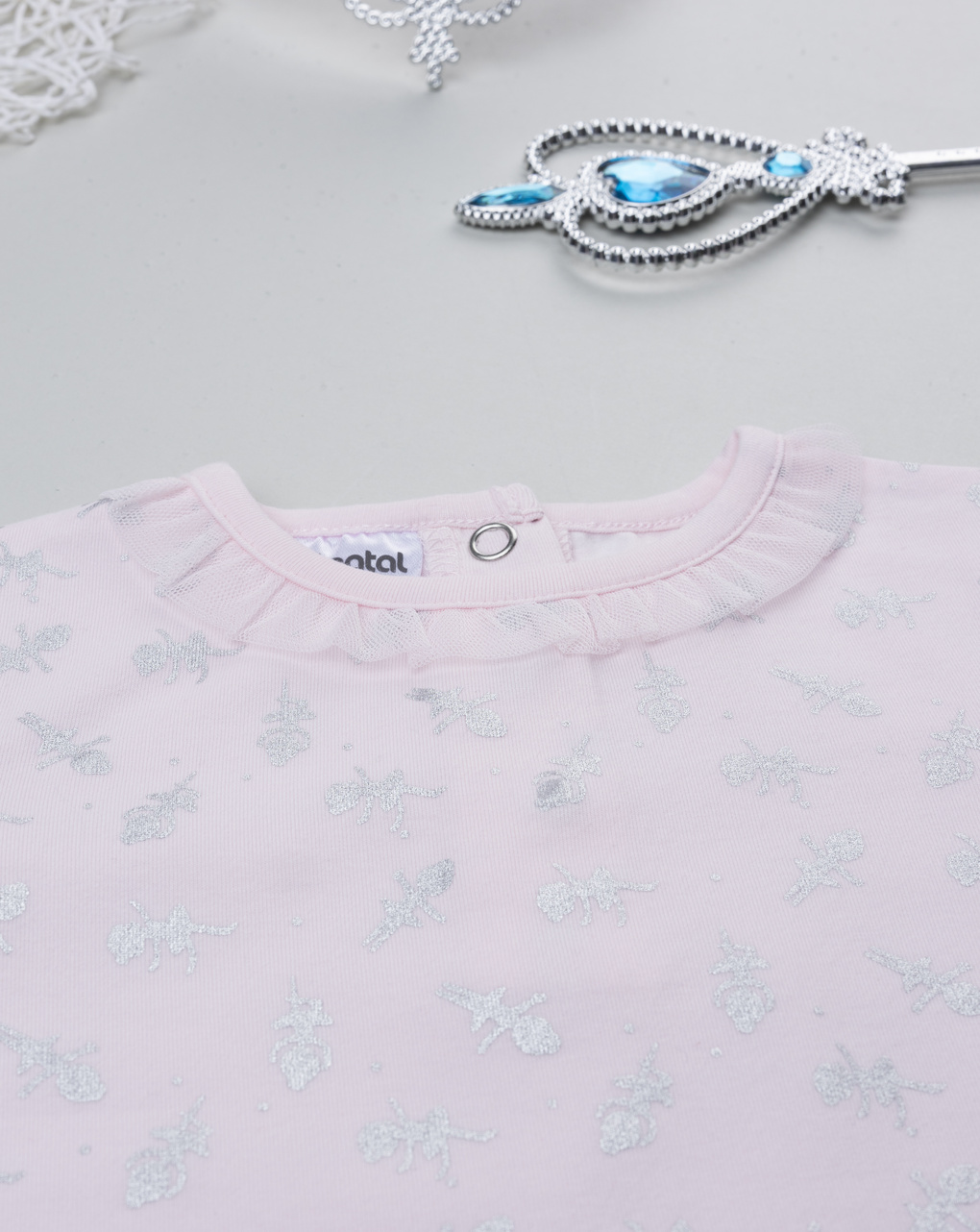 T-shirt bimba rosa stampa con frill girocollo