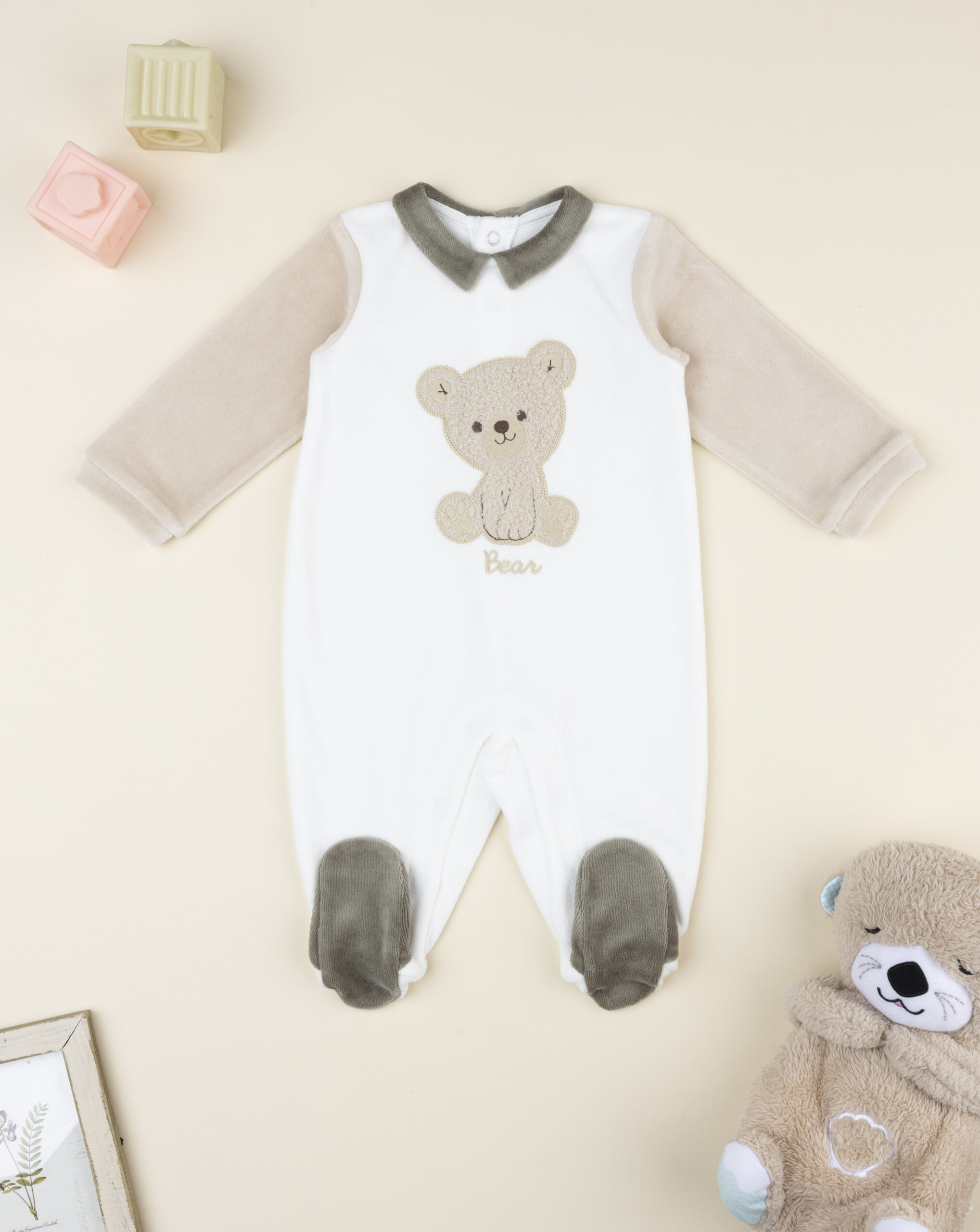 Tutina bimbo bianco/beige orsetto